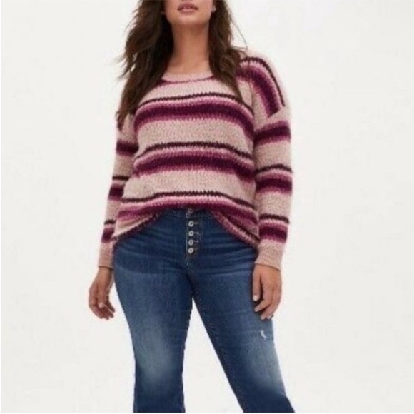 torrid Sweaters - Torrid striped eyelash Fuzzy sweater pullover Sz 2X drop shoulder pullover